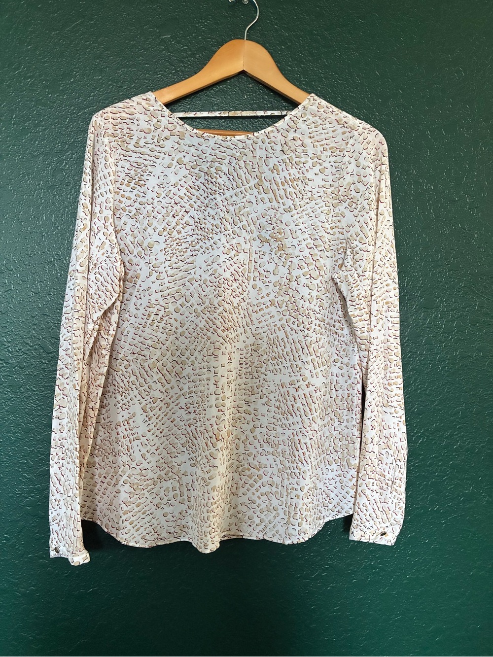 White House Black Market Cream and Tan Animal-Print Long Sleeve Top